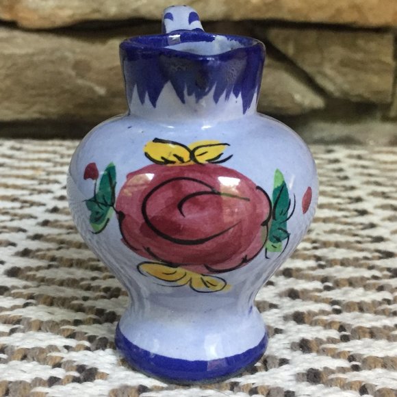 VTG Pitcher Portugal Mini Ceramic Rose Vase Floral Miniature - Picture 3 of 8